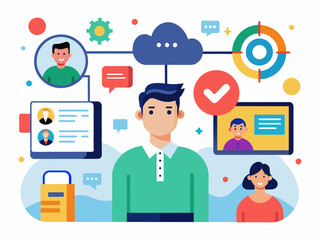 teamwork business meeting online group of business workers. Business vector illustration.