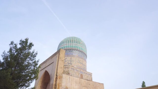 View of The Bibi-Khanym Mosque, dome, Khanum. One of the most important monuments of Samarkand, popular tourist destination of Central Asia. Samarkand, Uzbekistan view of the old town and road 