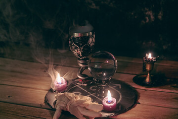 Enigmatic Occult Ritual with Chalice and Crystal Ball.