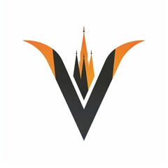 a simple vector consultancy logo including letter V and Salisbury cathedral spire, black and pastel orange, white background, Generate AI.