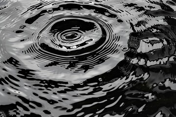 Top view of black and white abstract pattern in water with ripples on sunny summer day 32k, full ultra hd, high resolution --