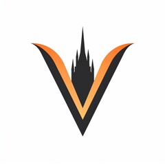 a simple vector consultancy logo including letter V and Salisbury cathedral spire, black and pastel orange, white background, Generate AI.