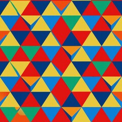 Fototapeta premium Seamless pattern of tessellating triangles in bold primary colors, perfect for a playful and colorful gift wrap, Generative AI