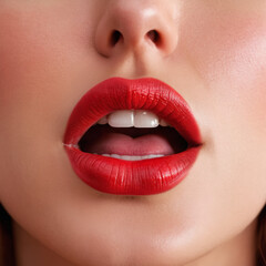 Close-up of red woman's lips gasping for air