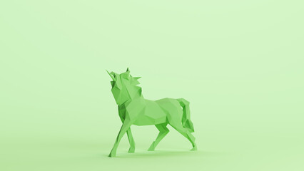 Green unicorn horse mythical magical creature soft tones mint background 3d illustration render digital rendering