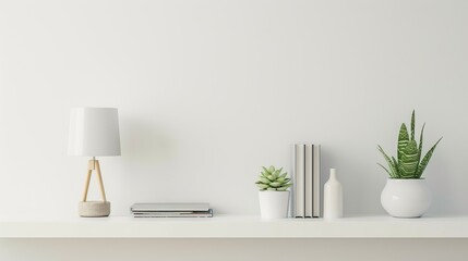 Stylish bookshelf styling with lamp, books, and succulent plant.