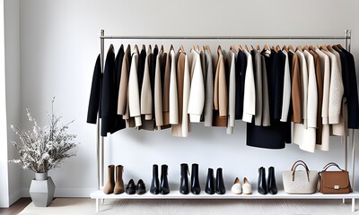 Winter fashion wardrobes suitable for winter weather, minimal trends with natural colors suitable for the season, ai generative, 생성형