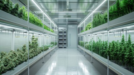A high-tech lab with advanced air filtration systems for cannabis cultivation