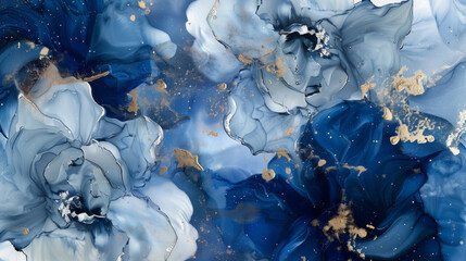 Abstract blue marble background with gold splash