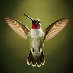 Fototapeta premium A Beauty hummingbird is flying in the air with its wings spread.