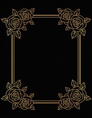 Złota ramka z różami na czarnym tle. Eleganckie tło z miejscem na tekst