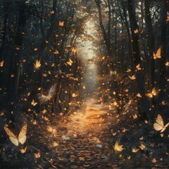 A forest where the leaves turn into butterflies at night.