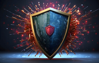 Fototapeta premium Digital shield blocking cyber threats, viruses, hackers, and spam emails