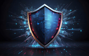 Fototapeta premium Digital shield blocking cyber threats, viruses, hackers, and spam emails