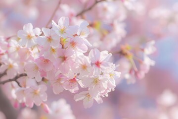 Naklejka premium A gentle breeze ruffling the delicate petals of a cherry blossom tree in bloom