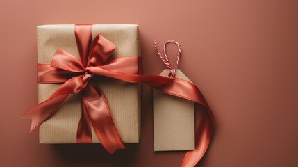 A gift box mock-up with a festive ribbon and customizable tag. mock-up.