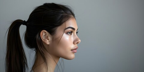 Profile view of a modern woman with a beautiful ponytail hairstyle. Concept Hair Inspiration, Modern Hairstyles, Profile View, Ponytail Styles, Beauty Poses