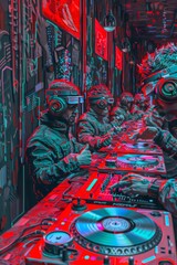 Cyberpunk DJ Booth in Neon Red