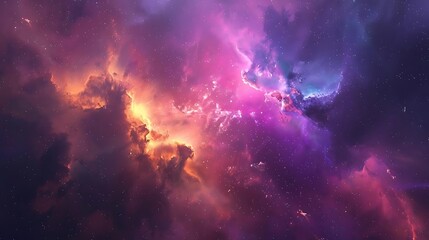 Fototapeta premium Fantastic fractal cloudscape with glowing nebula and bright stars.