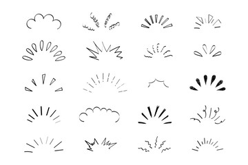 Pop line frame comic anime effect healine mark, suprise doodle emotions isolated on white background. Attention sign, notice or sparles.