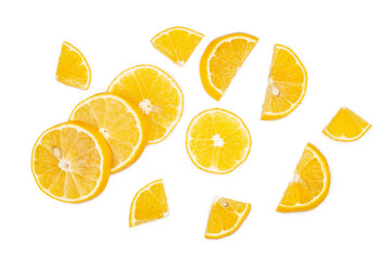 Lemon slices isolated on a white background. Flat lay, top view