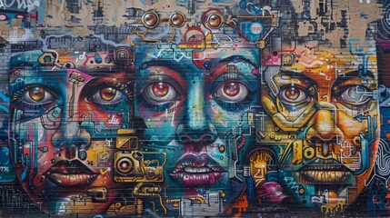 Fototapeta premium Vibrant urban street art mural