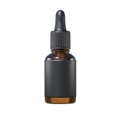 dark brown oil supplement dropper bottle with label, transparent background