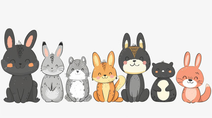 Naklejka premium Funny cartoon animals with white background. simple draw style