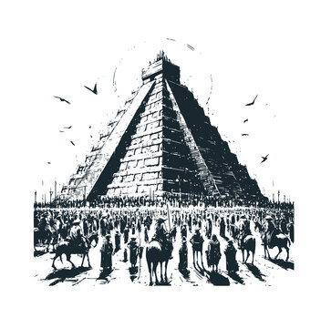 recommend clip art: The inca pyramid.  Black white vector illustration logo. 