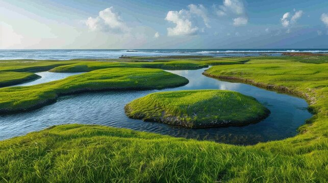 Grassy salt pools with minimal ocean water