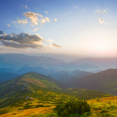 green mountain valley at the sunrise