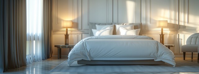 A clean bed room, empty hotel or accommodation symbol.