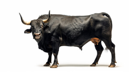 Black bull isolated on white background. High quality, 32K, Super Resolution, HDR