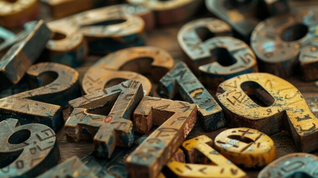 Antique Wooden Numerology Blocks Scattered