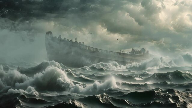 animation - Noah's ark in a stormy sea