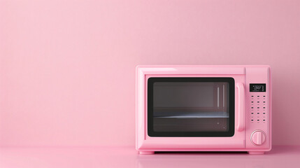 New modern microwave oven on pink background