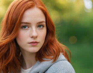 Fototapeta premium Outdoor portrait of rebel teen with firry red hair