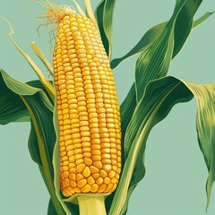 Illustration of corn in the style of classic paintings, with high resolution 