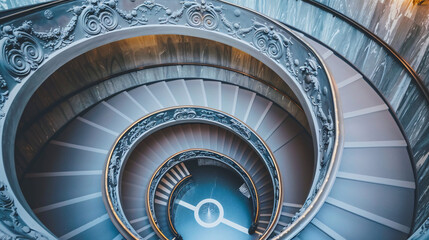 Aerial view of a spiral staircase, architectural beauty, precise and mesmerizing