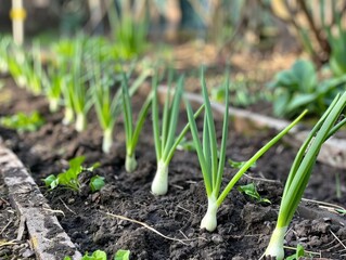 spring onions growing in the garden