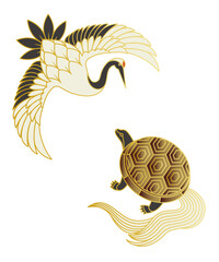 鶴と亀のイラスト素材セット ベクター 敬老の日 健康 長寿 白背景