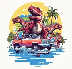 Fototapete Rund Dinosaurs chase monster truck , t-rex © TF