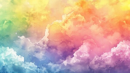 Vibrant Watercolor Painting of Rainbow Clouds