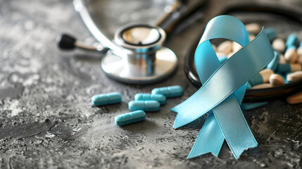 Parkinsons awareness ribbon with stethoscope and pills