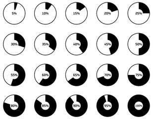 様々な割合の円グラフのベクターイラストセット