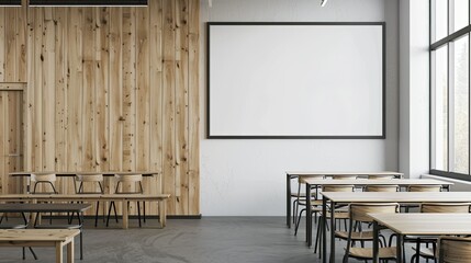 mockup poster stand in  classroom 