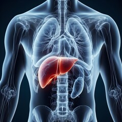 3d x-ray model of anatmoy of human body, liver, lungs, diseases, fracture bones