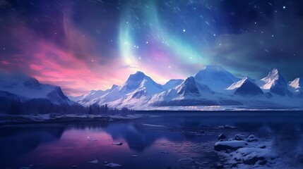 majestic aurora borealis over snowcapped mountains