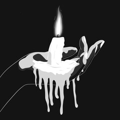 Hand holdng melted candle