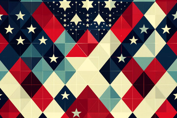 Patriotic header/footer background with minimalist geometric patterns in USA flag colors.